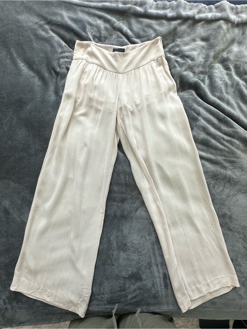 INTERMIX Linen Viscose Wide Leg Pants M Ivory Sheer Draped Made in New York - Picture 6 of 15